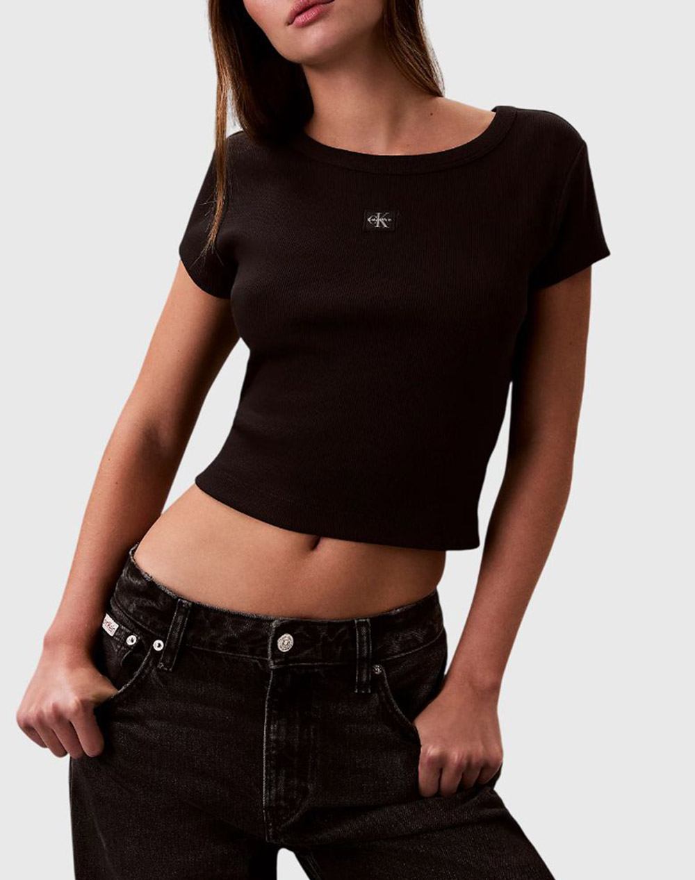 CALVIN KLEIN JEANS A- WOVEN LABEL 2X2 RIB BABY TEE