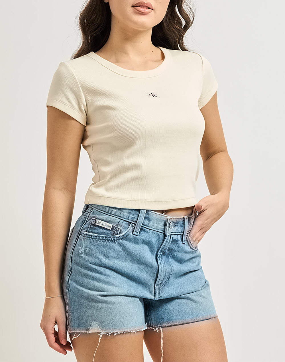 CALVIN KLEIN JEANS A- WOVEN LABEL 2X2 RIB BABY TEE