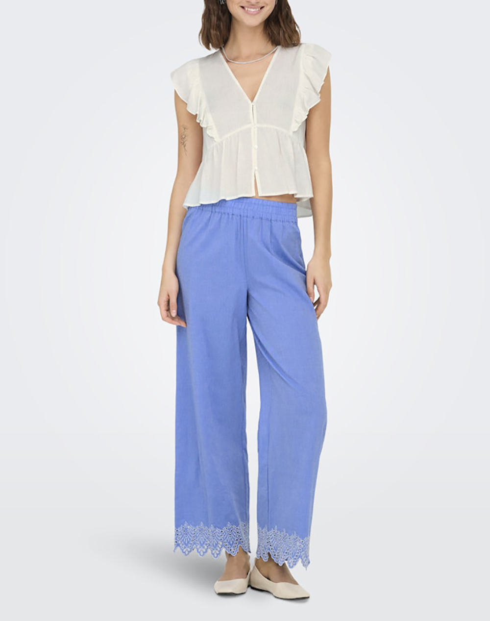 ONLY ONLPAULA TULUM EMB PULL-UP PANT NOOS WVN