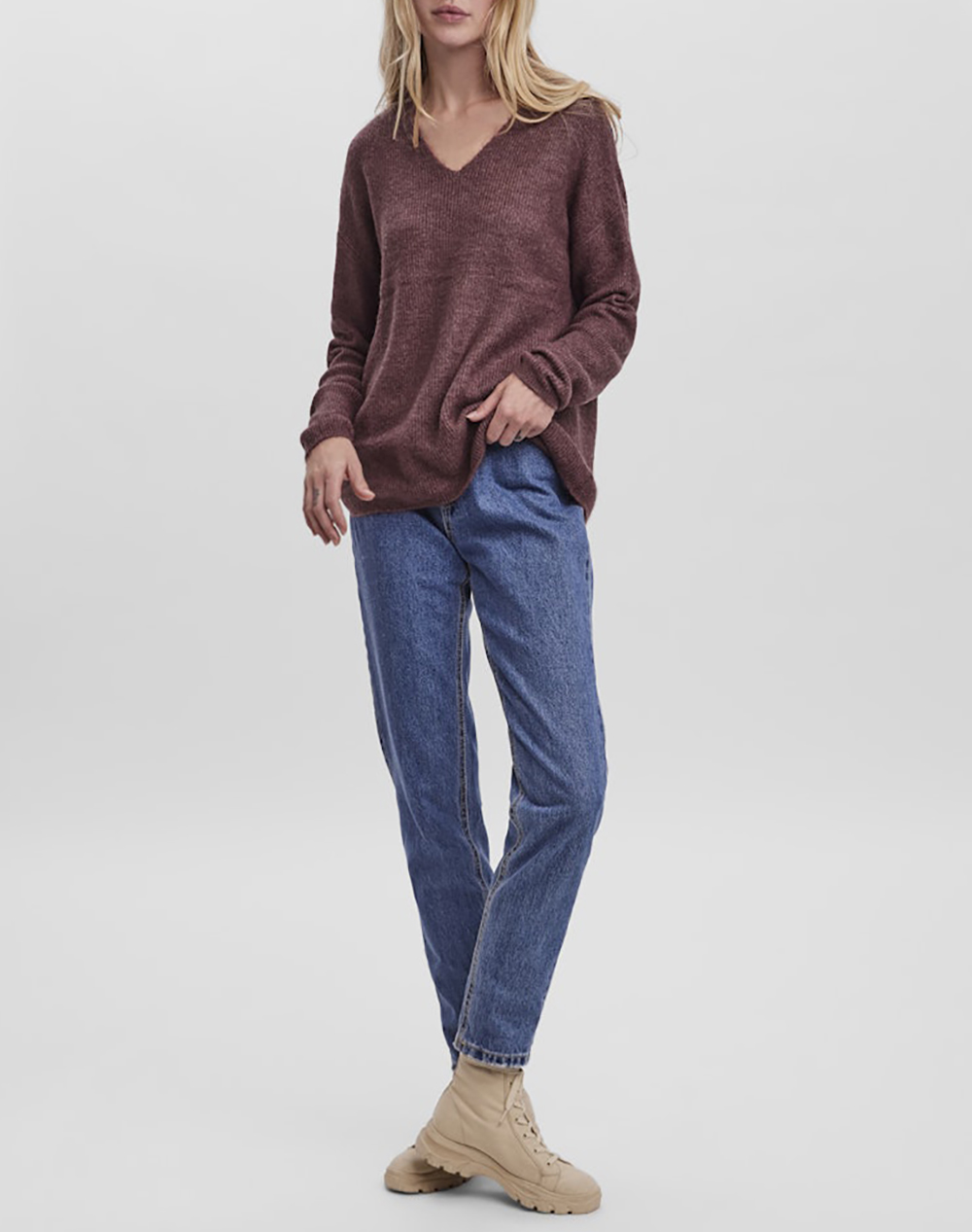 VERO MODA VMCREWLEFILE LS V-NECK BLOUSE NOOS