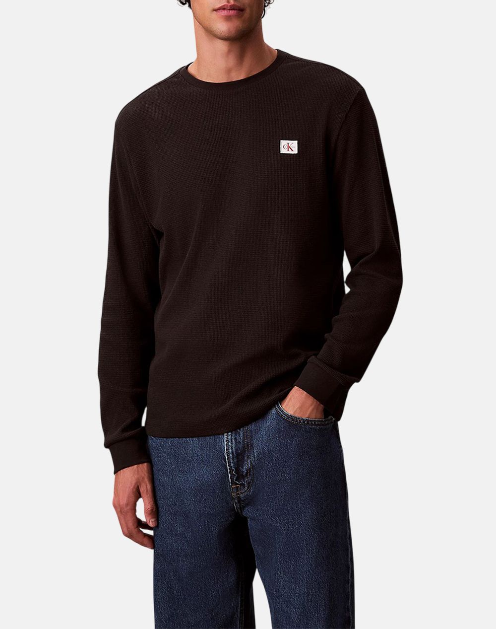 CALVIN KLEIN LS WAFFLE BADGE CREWNK TEE
