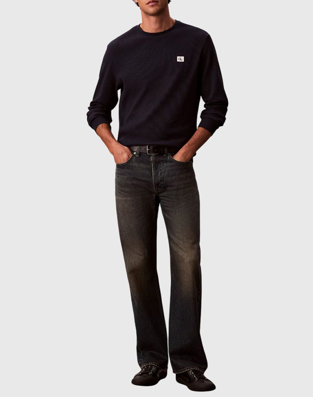 CALVIN KLEIN LS WAFFLE BADGE CREWNK TEE