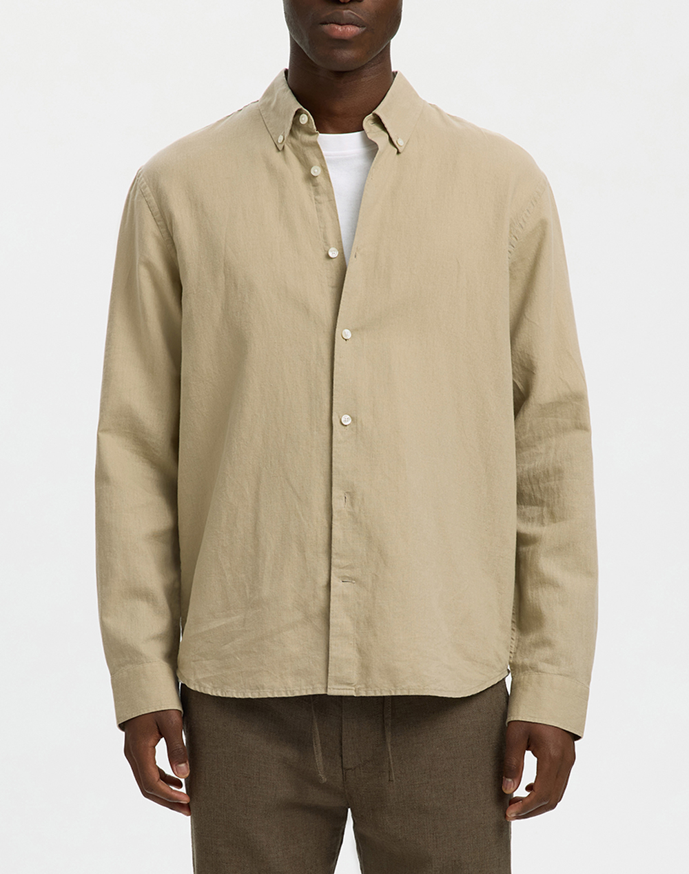 SELECTED SLMREGCLAUS CLAY LINENBLEND LS SHT NOOS