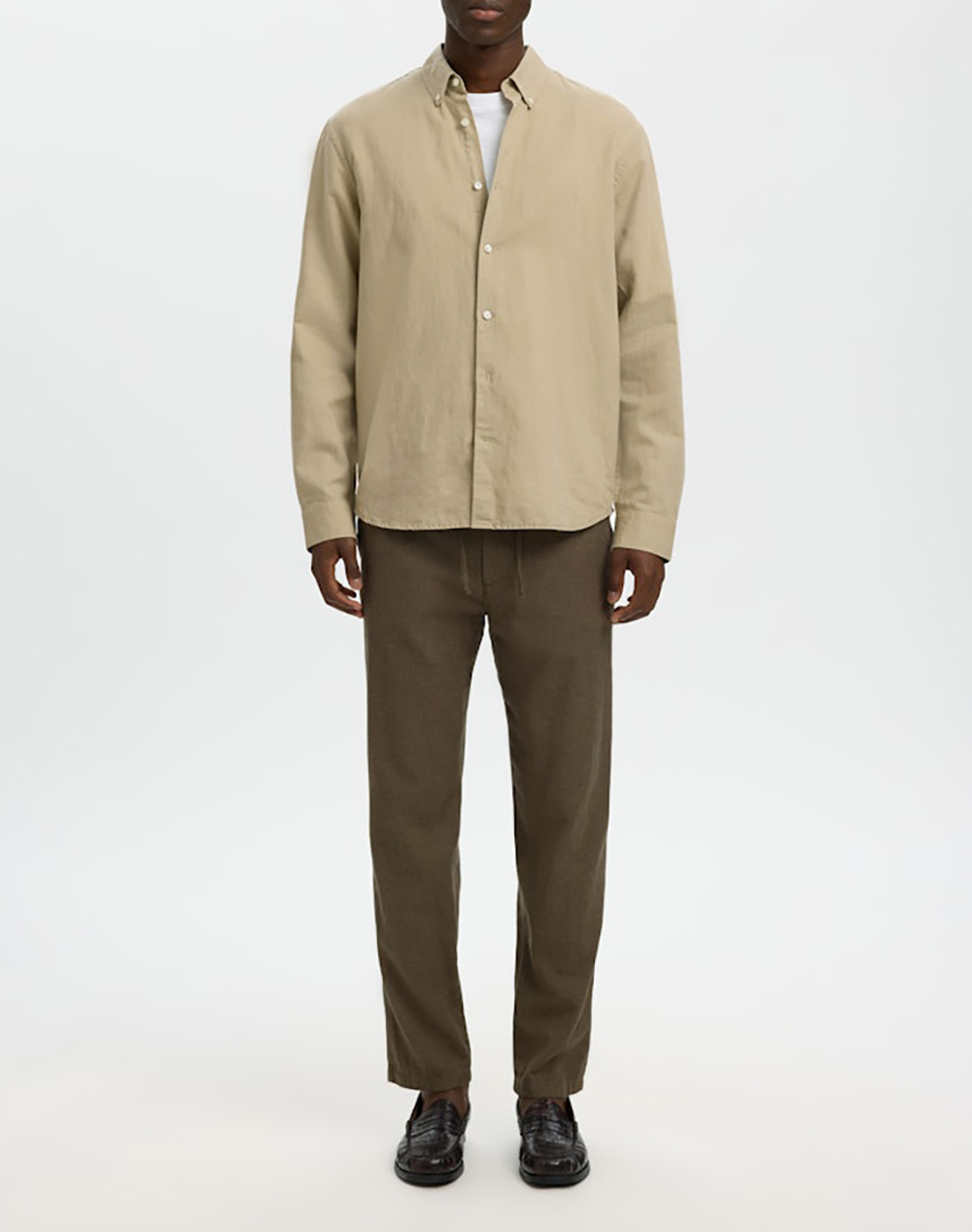 SELECTED SLMREGCLAUS CLAY LINENBLEND LS SHT NOOS
