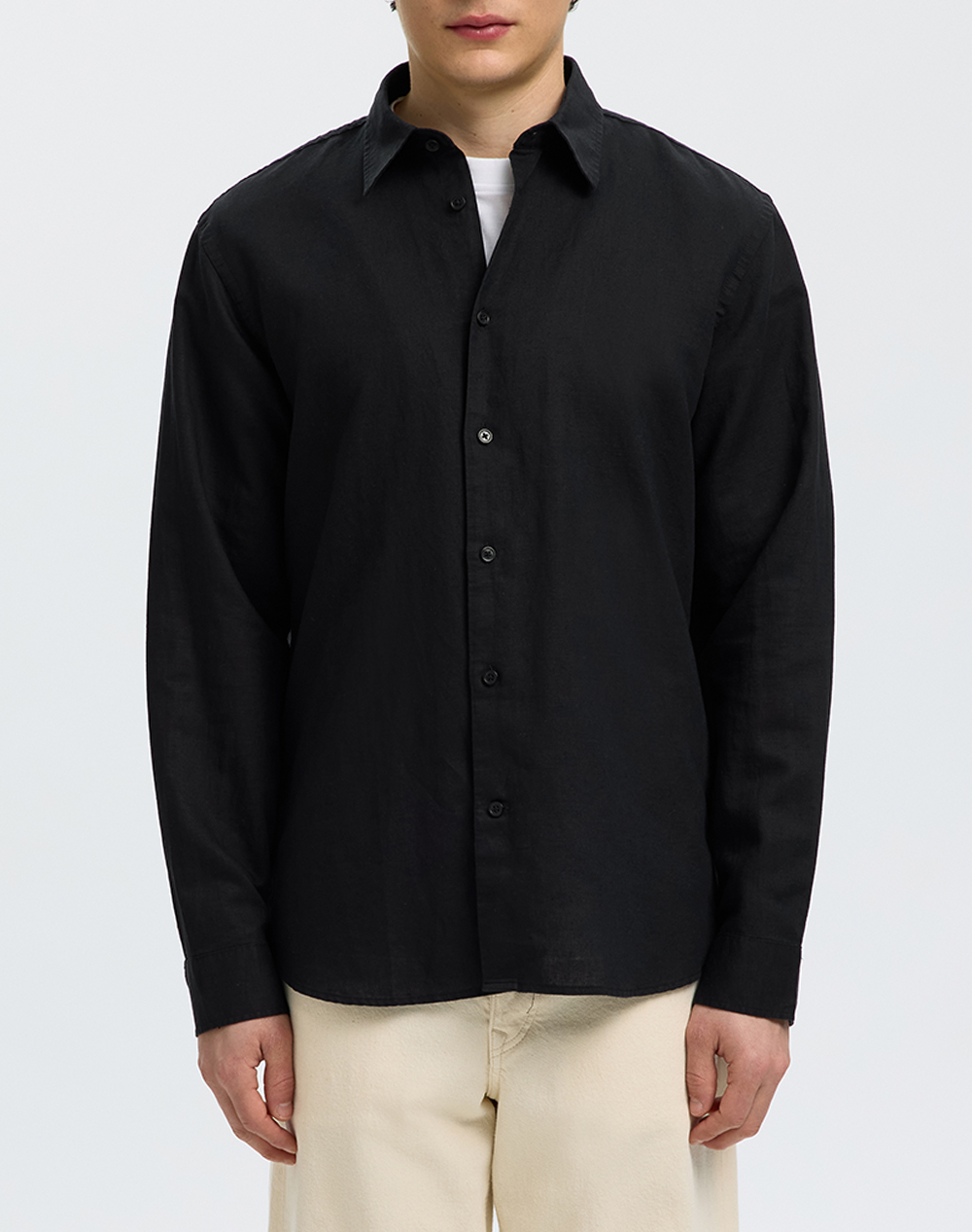 SELECTED SLMREGCLAUS CLAY LINENBLEND LS SHT NOOS