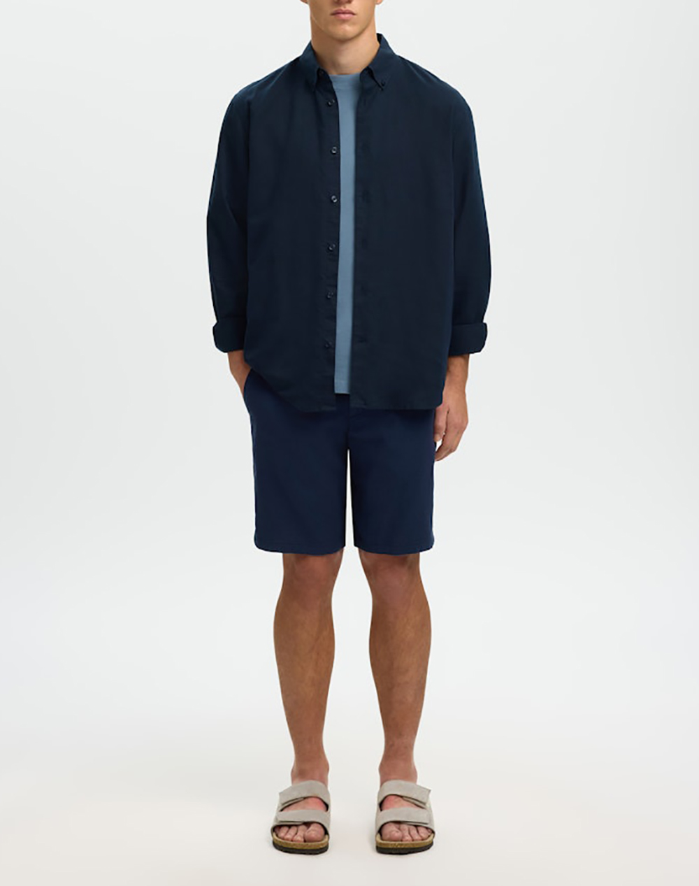 SELECTED SLMREGCLAUS CLAY LINENBLEND LS SHT NOOS