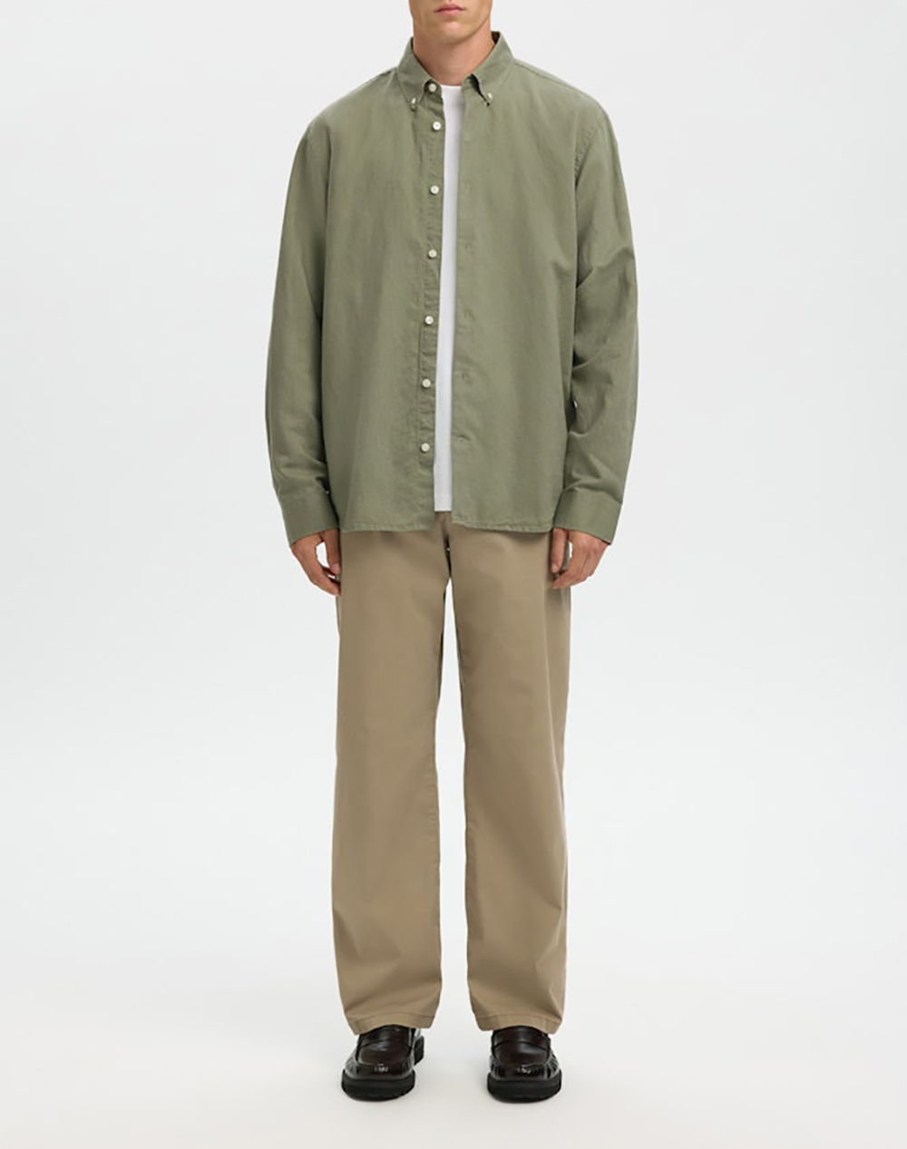 SELECTED SLMREGCLAUS CLAY LINENBLEND LS SHT NOOS