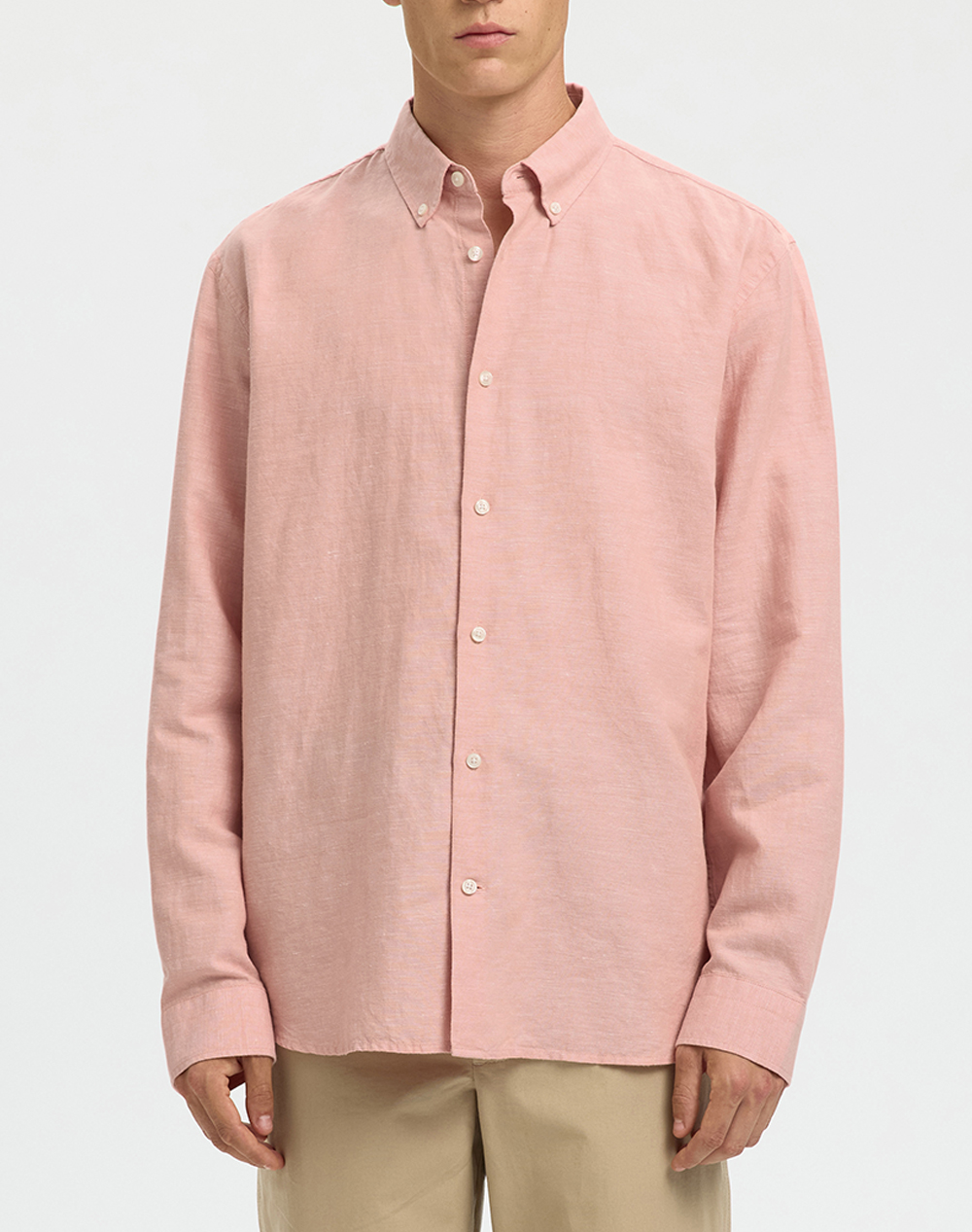 SELECTED SLMREGCLAUS CLAY LINENBLEND LS SHT NOOS