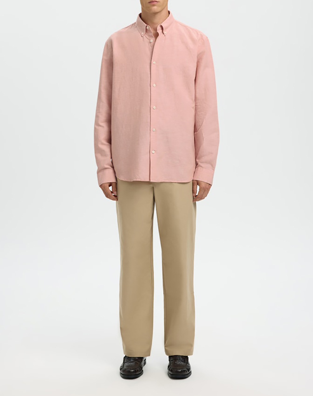 SELECTED SLMREGCLAUS CLAY LINENBLEND LS SHT NOOS
