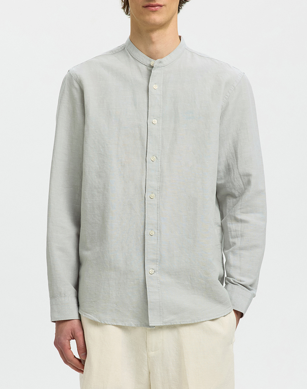 SELECTED SLMREGCLAY LINENBLEND LS SHIRT BAND NOOS