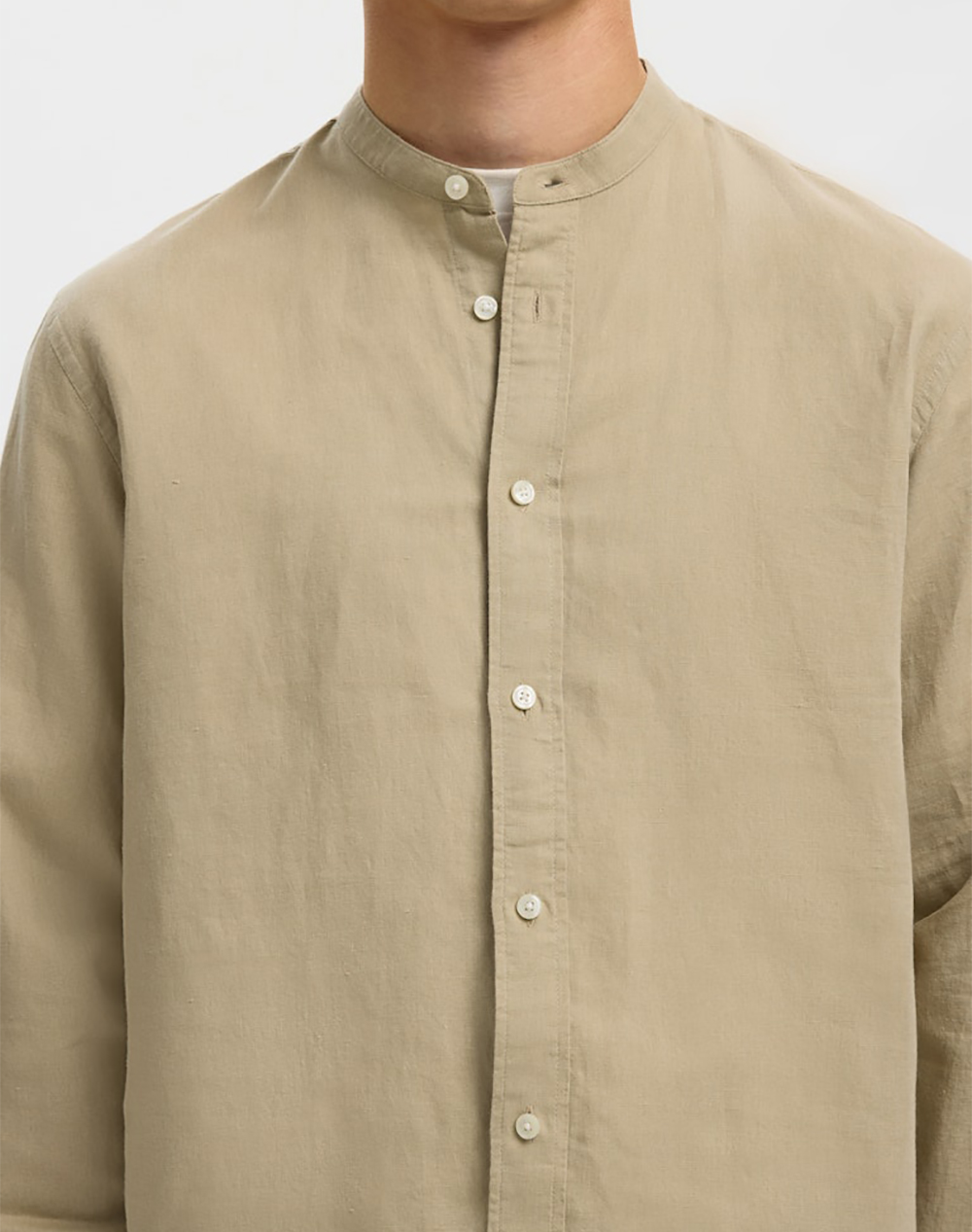 SELECTED SLMREGCLAY LINENBLEND LS SHIRT BAND NOOS