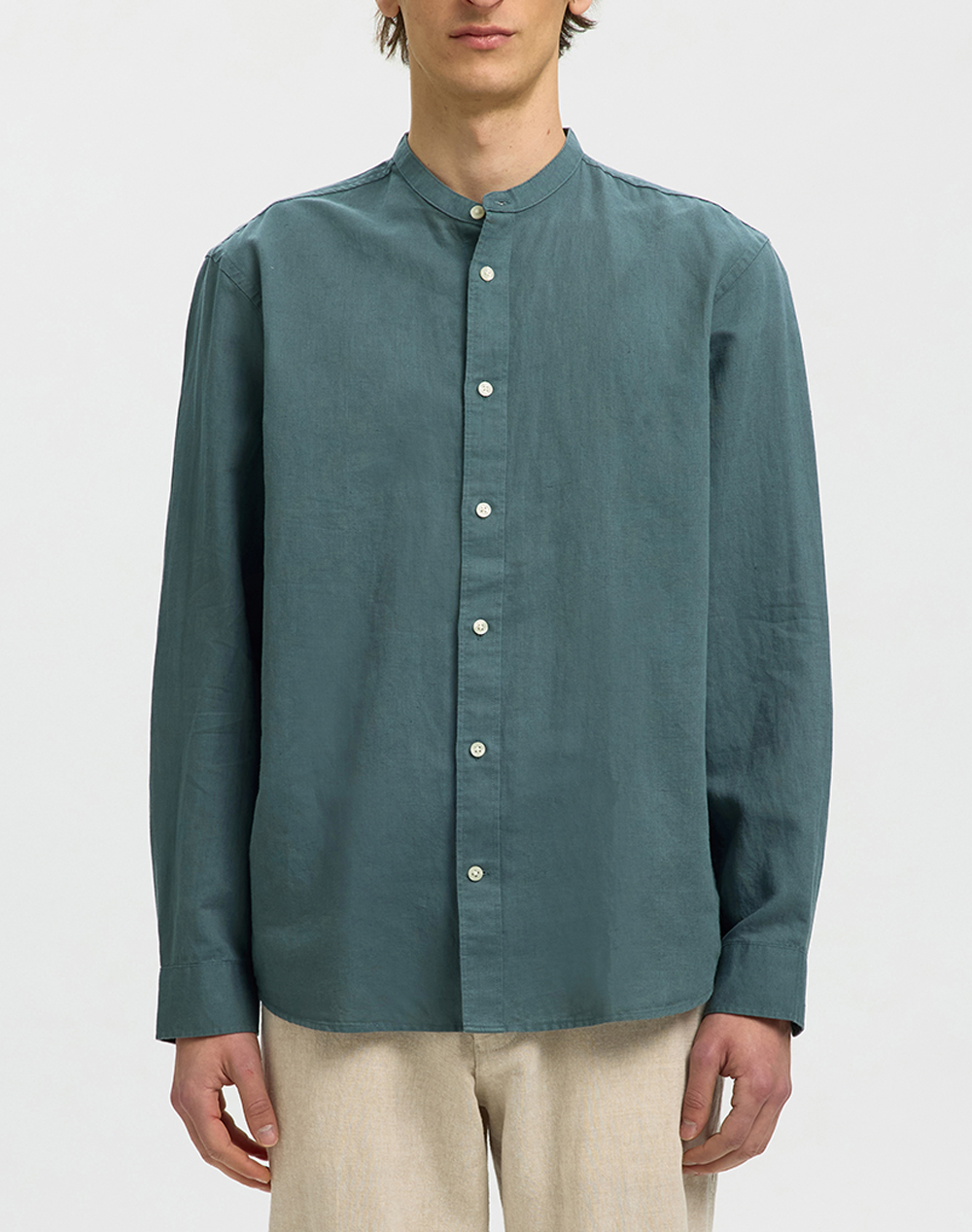 SELECTED SLMREGCLAY LINENBLEND LS SHIRT BAND NOOS