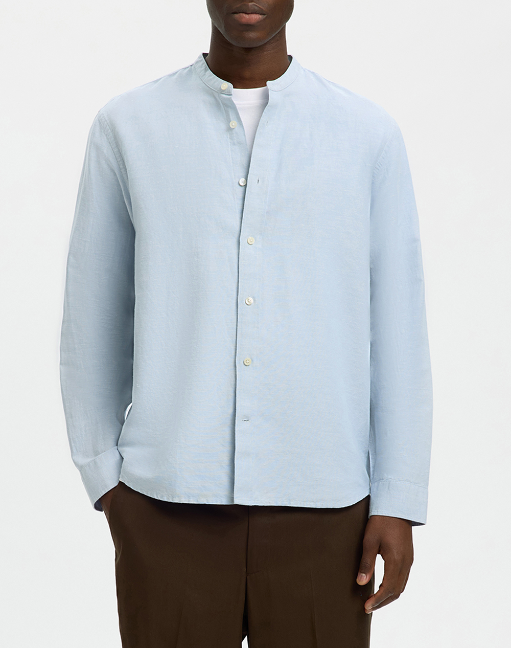 SELECTED SLMREGCLAY LINENBLEND LS SHIRT BAND NOOS