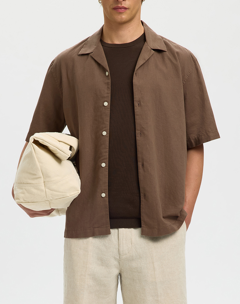 SELECTED SLMRLXCASPER CLAY LINENBLEND SS SHT NOOS