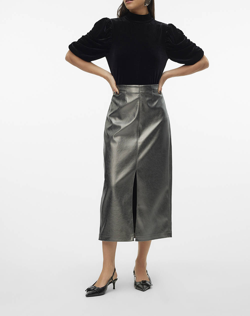 VERO MODA VMCAMILLA COATED MIDI SKIRT