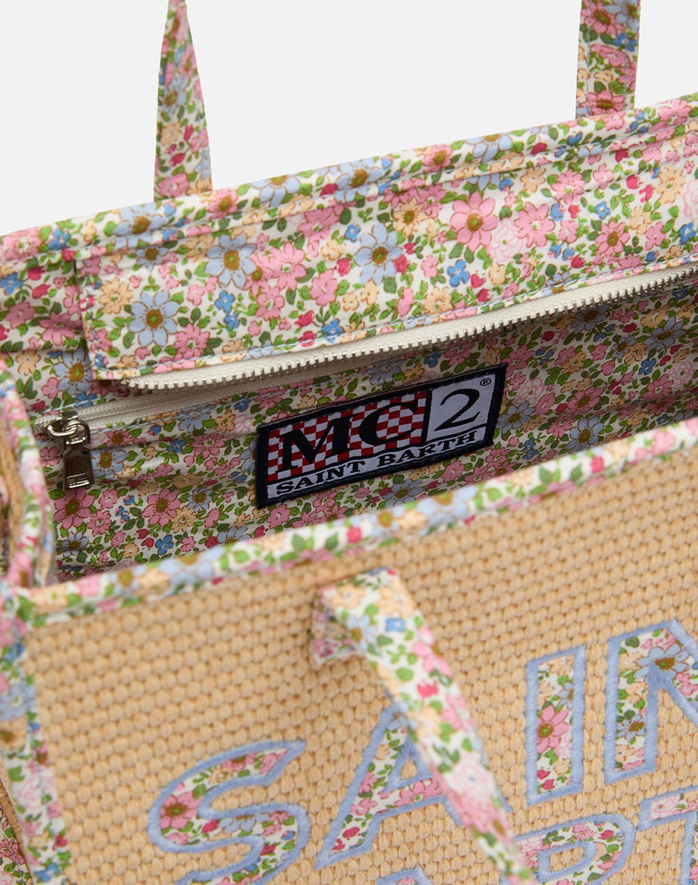 MC2 VIVIAN MID STRAW-STRAW HANDBAG WITH PIPING-11 PATCH FLORY 21 (Размери: 28 x 23 x 15см.)