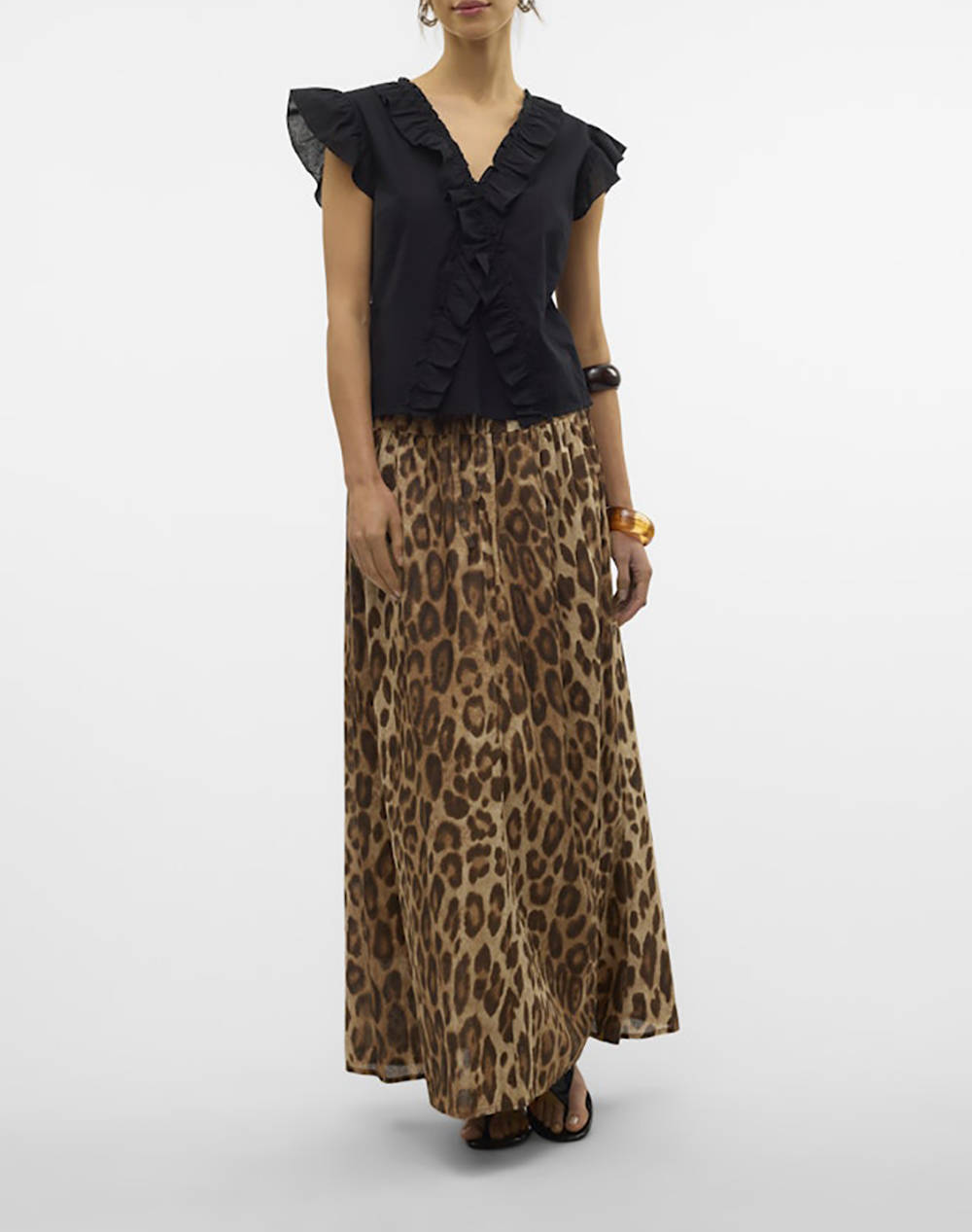AWARE BY VERO MODA VMROXANNE SL V-NECK RUFFLE TOP VMA