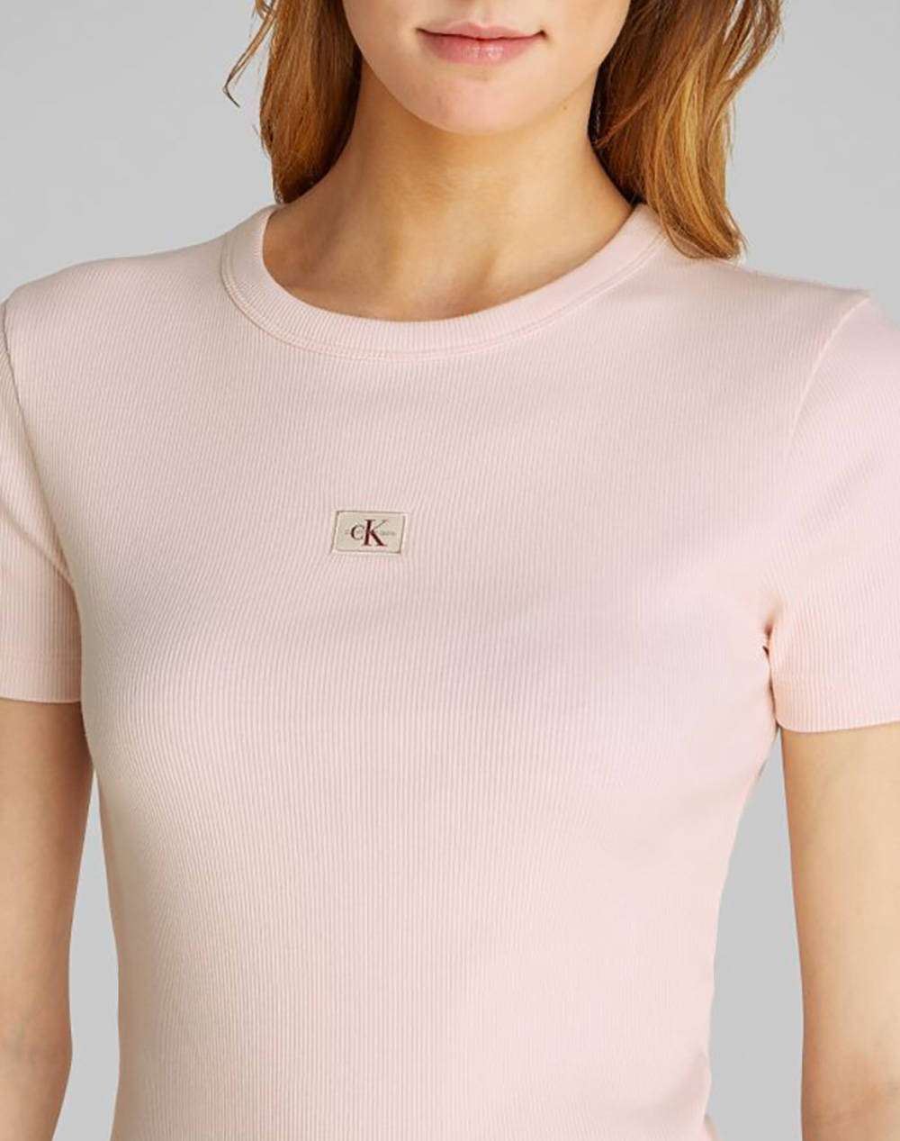 CALVIN KLEIN JEANS WOVEN LABEL RIB FITTED TEE
