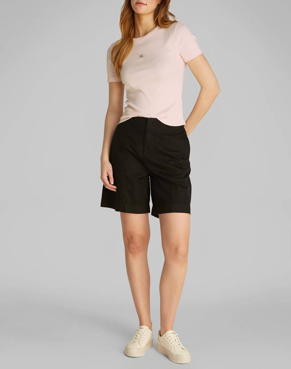 CALVIN KLEIN JEANS WOVEN LABEL RIB FITTED TEE
