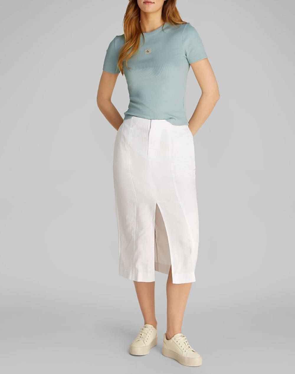 CALVIN KLEIN JEANS WOVEN LABEL RIB FITTED TEE