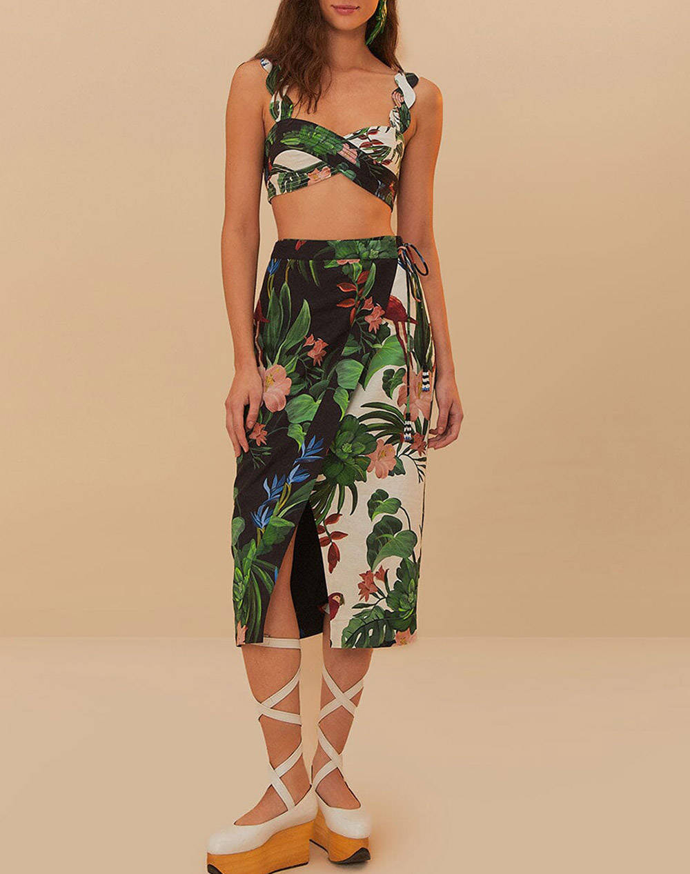FARM RIO MIDNIGHT MACAW FIESTA MIX MIDI SKIRT