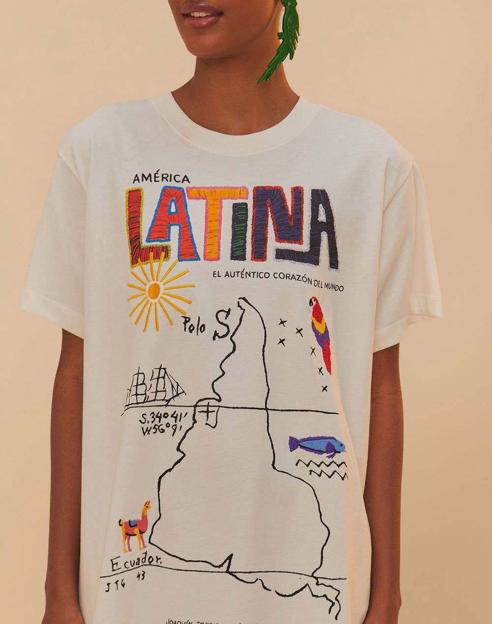 FARM RIO AMERICA LATINA OFF-WHITE RELAXED T-SHIRT
