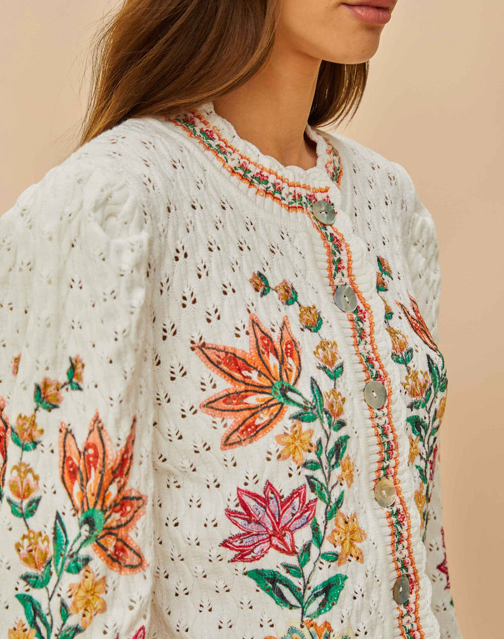 FARM RIO GARDEN DELIGHT ROSEWOOD CARDIGAN