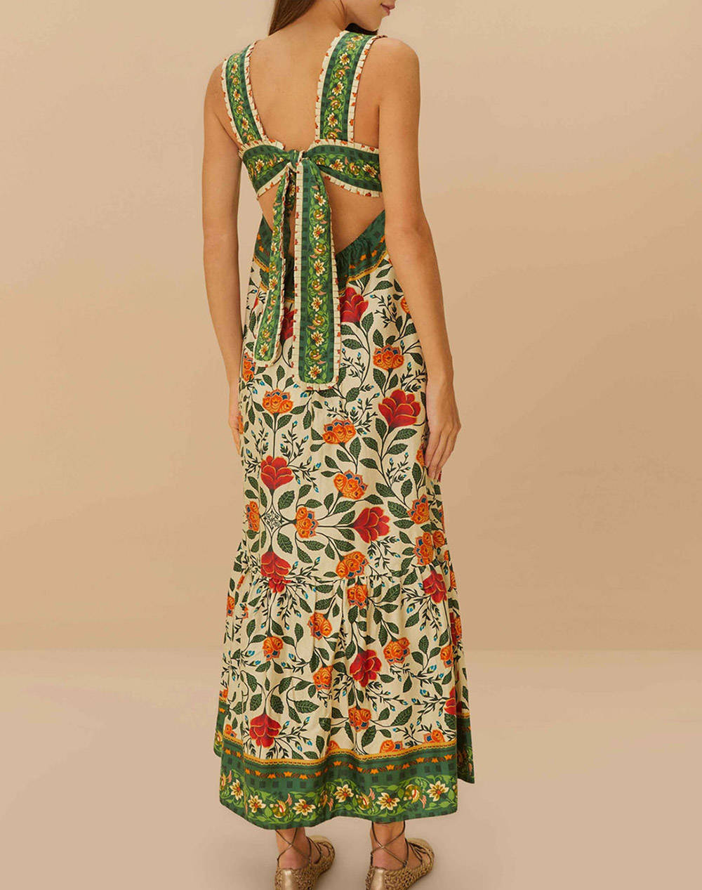 FARM RIO GARDEN TAPESTRY SAND MAXI DRESS