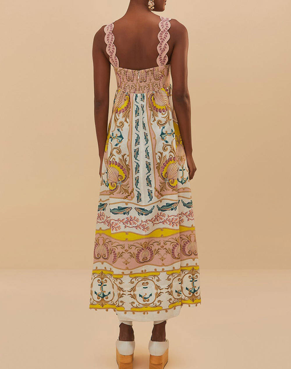 FARM RIO MARITIME MAGIC OFF-WHITE SLEEVELESS MAXI DRESS