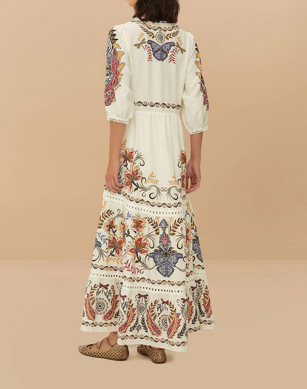 FARM RIO BOHO GLAM OFF-WHITE MAXI DRESS