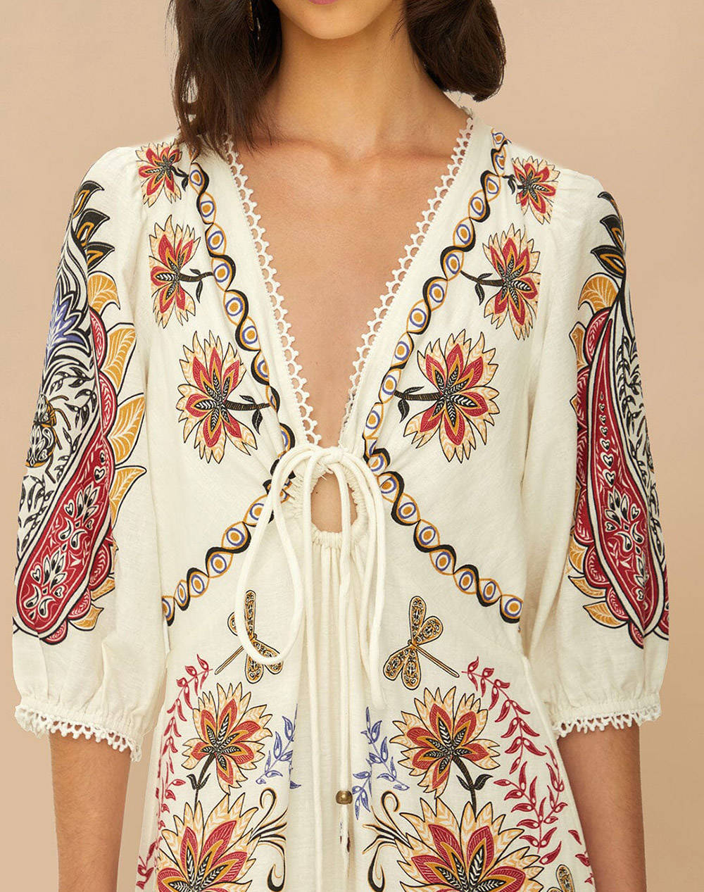 FARM RIO BOHO GLAM OFF-WHITE MAXI DRESS
