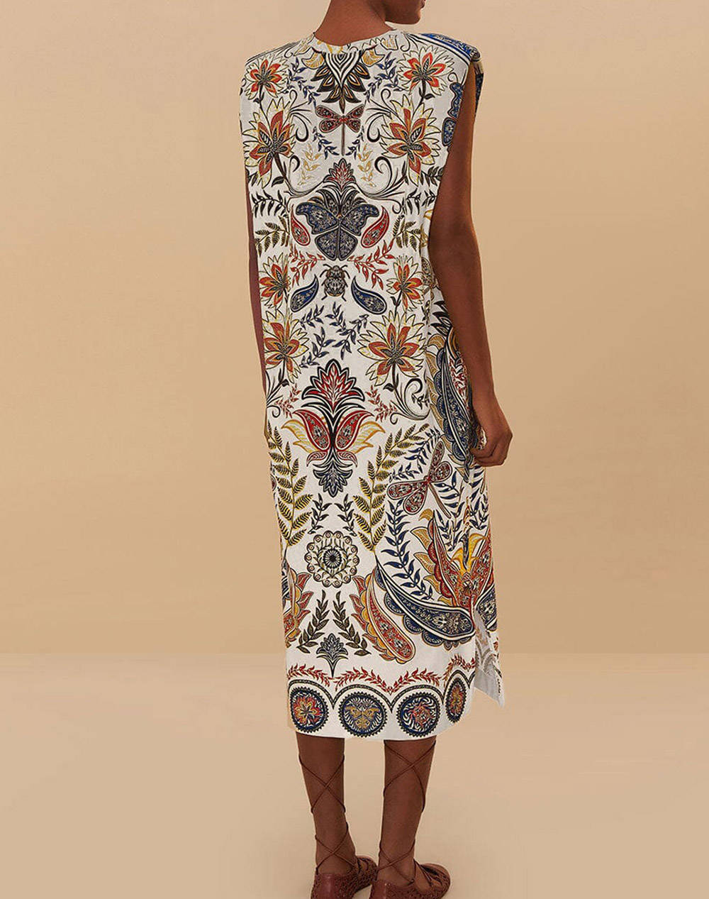 FARM RIO BOHO GLAM OFF-WHITE MIDI DRESS