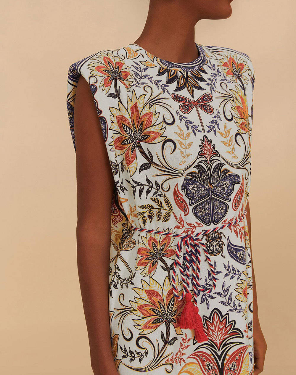 FARM RIO BOHO GLAM OFF-WHITE MIDI DRESS