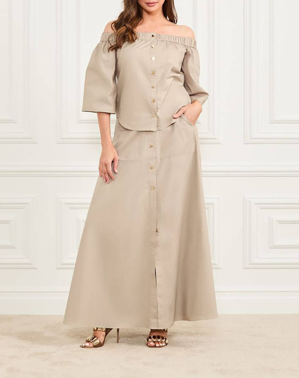 GUESS MARCIANO PAT LONG SKIRT - LIGHT STR COTTON POPELIN 110 ДАМСКА ПОЛА