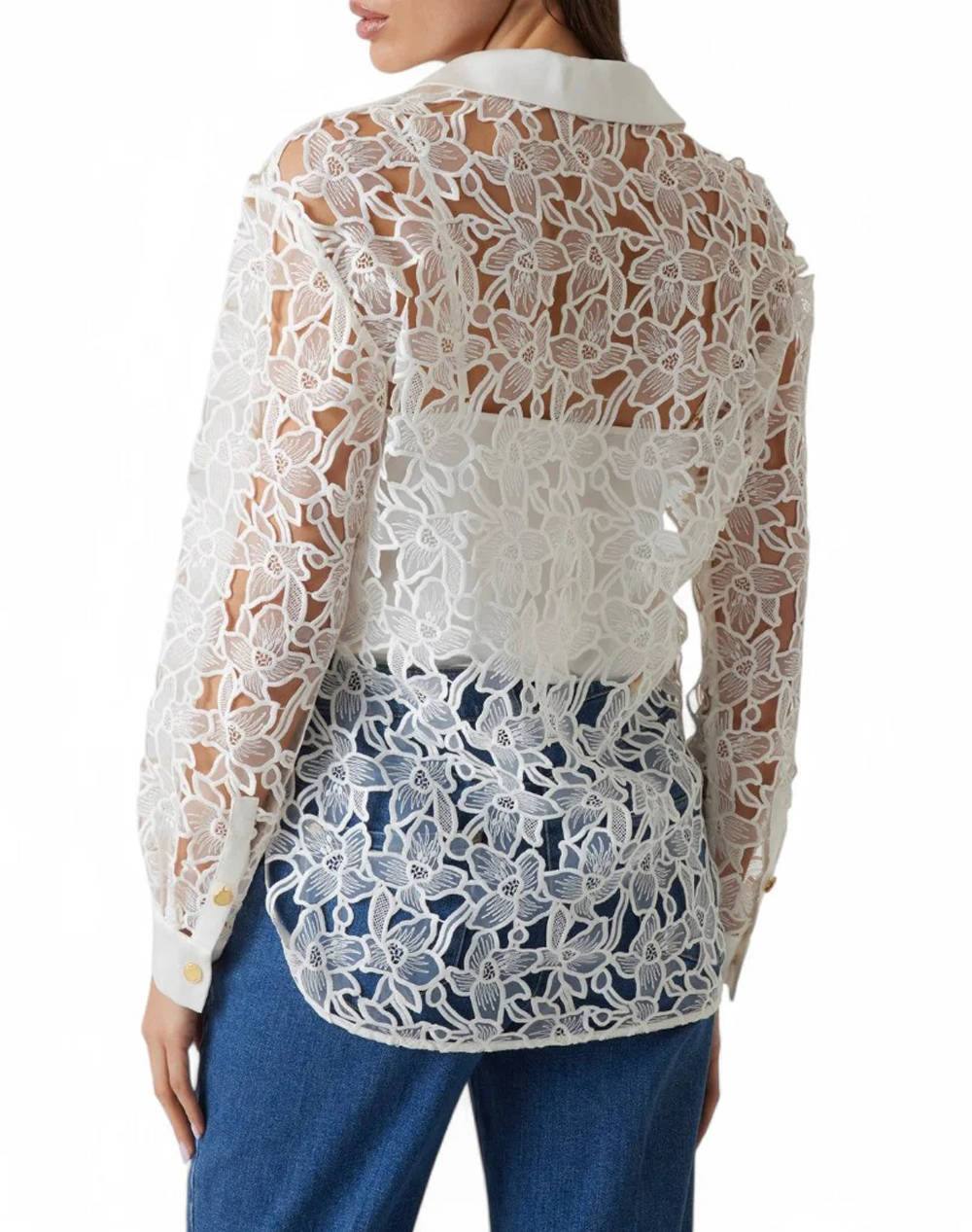 GUESS MARCIANO LIU EMBROIDERY LONG - EMBROIDERY POLY ORGANDY ДАМСКА РИЗА