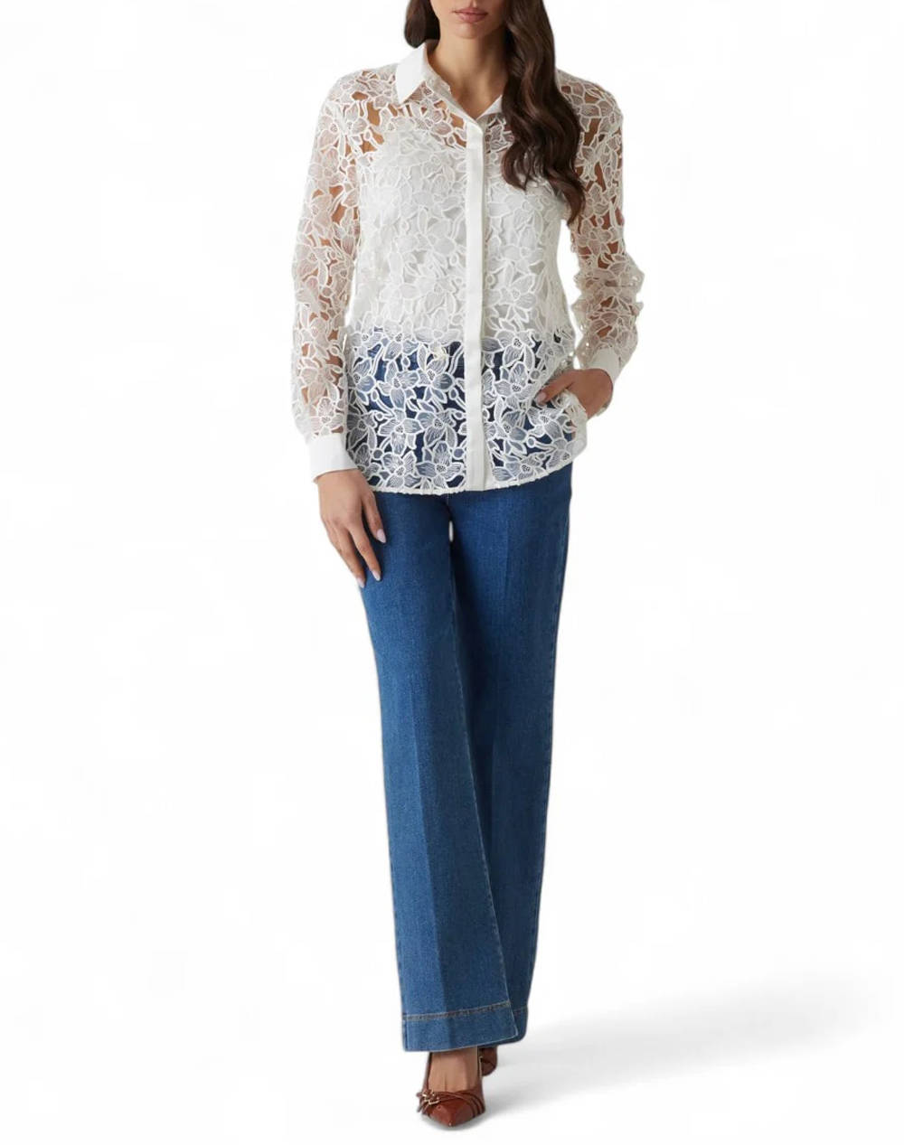 GUESS MARCIANO LIU EMBROIDERY LONG - EMBROIDERY POLY ORGANDY ДАМСКА РИЗА