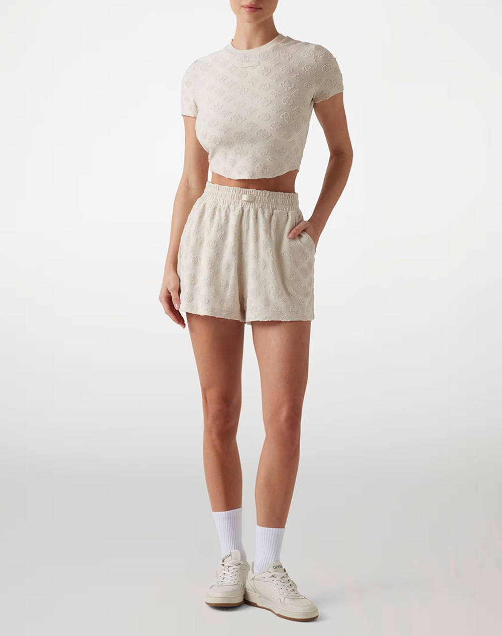 GUESS PEONY JACQUARD SHORT - RECY POLY-COTTON JACQ SPONGE ДАМСКИ КЪСИ ПАНТАЛОНИ