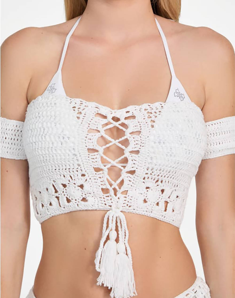 GUESS CROCHET TOP - ACRYLIC CROCHET YARN ТЕНИСКА W