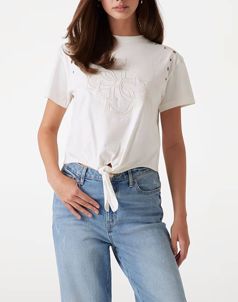 GUESS CN SS EYELET TONE ON TONE TEE ДАМСКА ТЕНИСКА