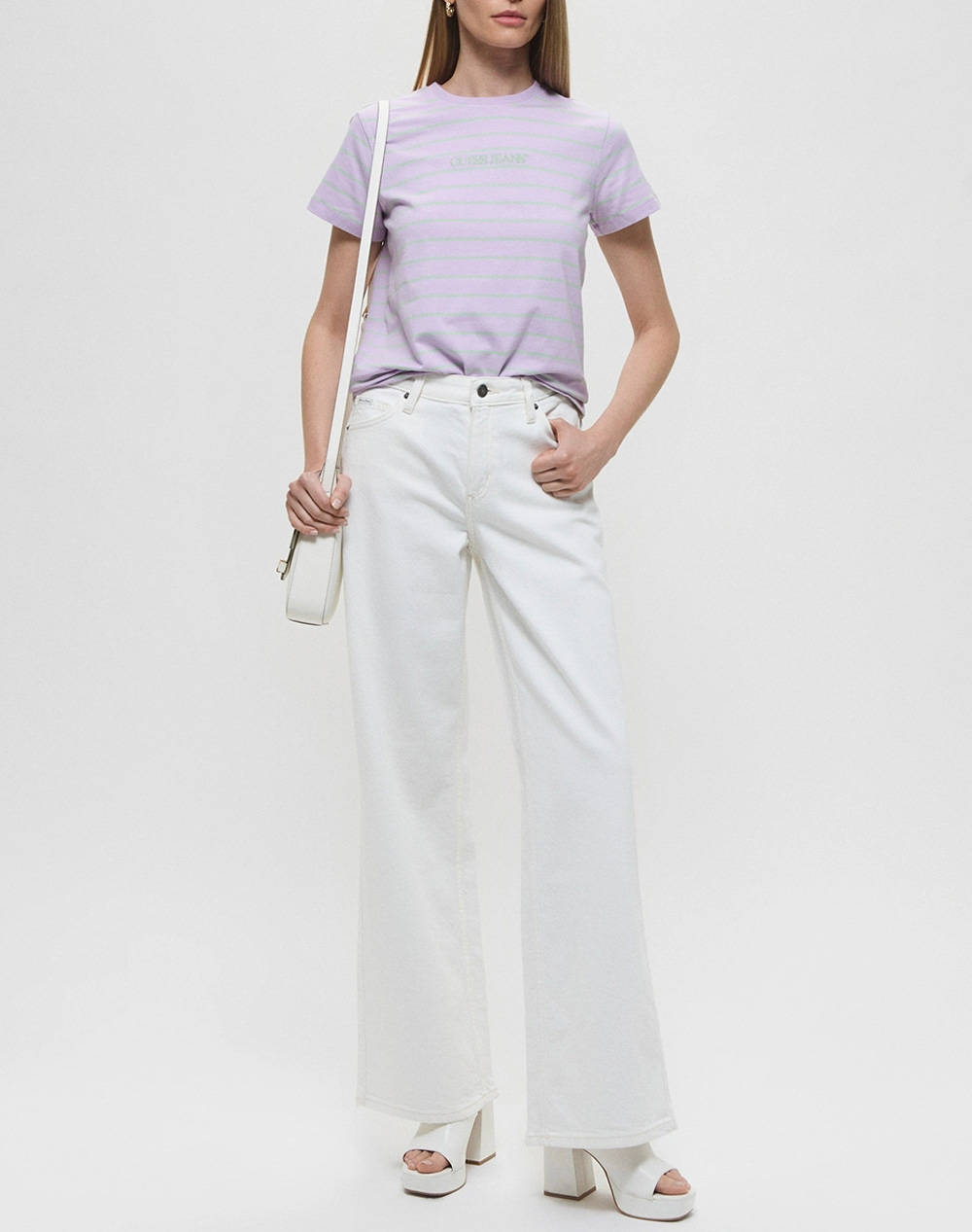 GUESS JEANS GJ G11 WIDE LEG - ECO REGEN CO AGATE STR WHITE ДАМСКИ ПАНТАЛОНИ