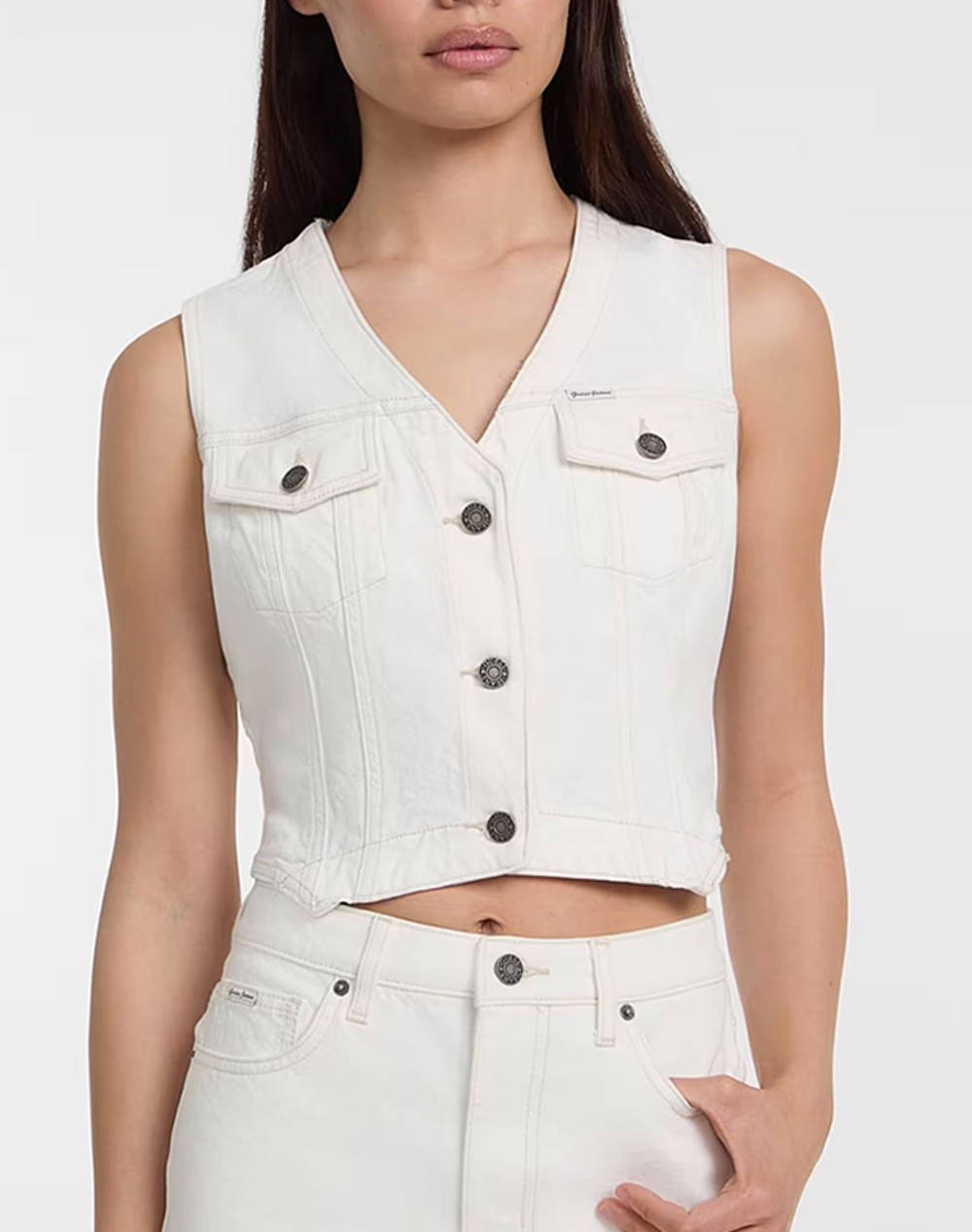 GUESS JEANS GJ DENIM VEST - ECO REGEN CO AGATE STR WHITE ДАМСКИ ЕЛЕК