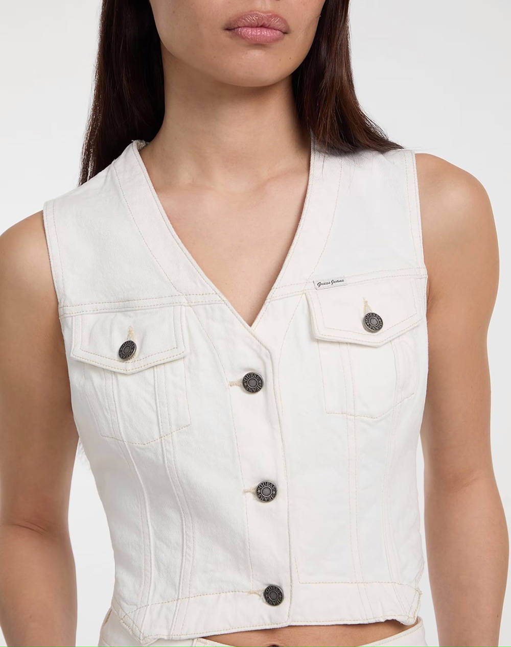 GUESS JEANS GJ DENIM VEST - ECO REGEN CO AGATE STR WHITE ДАМСКИ ЕЛЕК