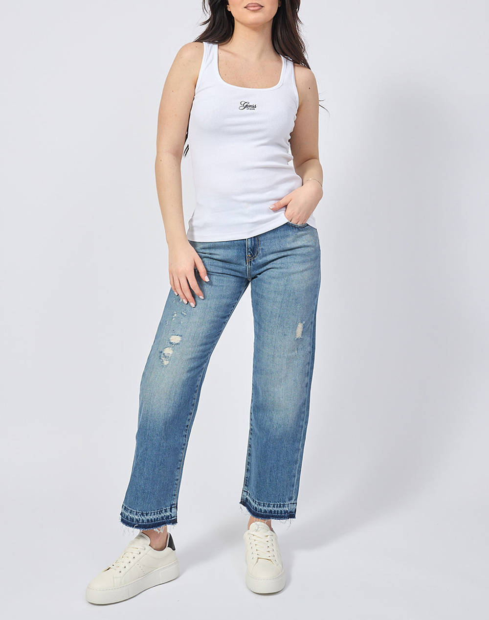 GUESS JEANS GJ TANK TOP SLIM RIB - ORG CO GUNNAR STR RIB 215 ТЕНИСКА W