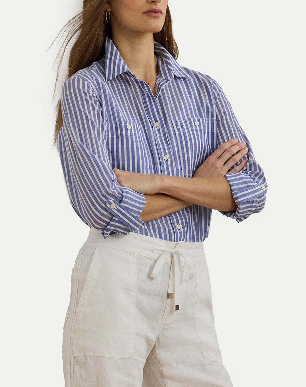 LAUREN RALPH LAUREN RIMNAN-LONG SLEEVE-BUTTON FRONT SHIRT