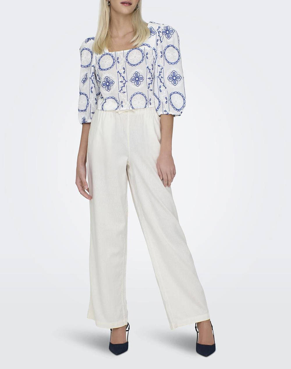 ONLY ONLCARO MW LINEN BL PULL-UP PANT CC PNT