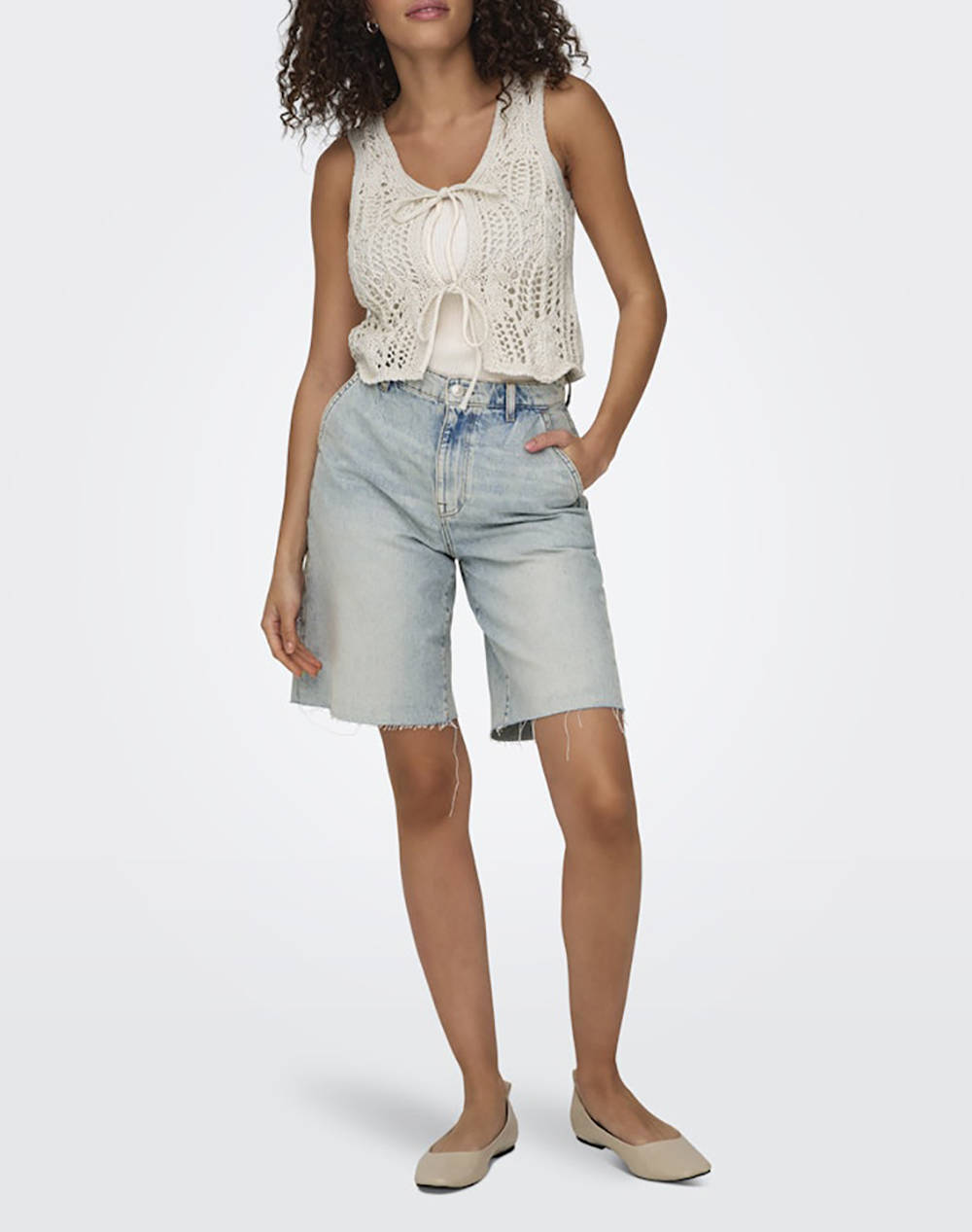 ONLY ONLLIZZY LIFE SL CROCHET TIE VEST KNT