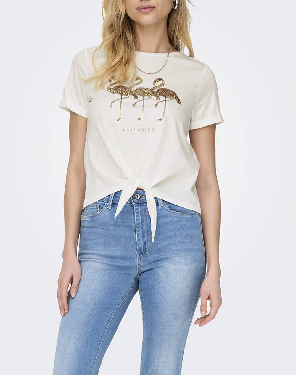 ONLY ONLDORA S/S KNOT FOLD-UP TOP JRS