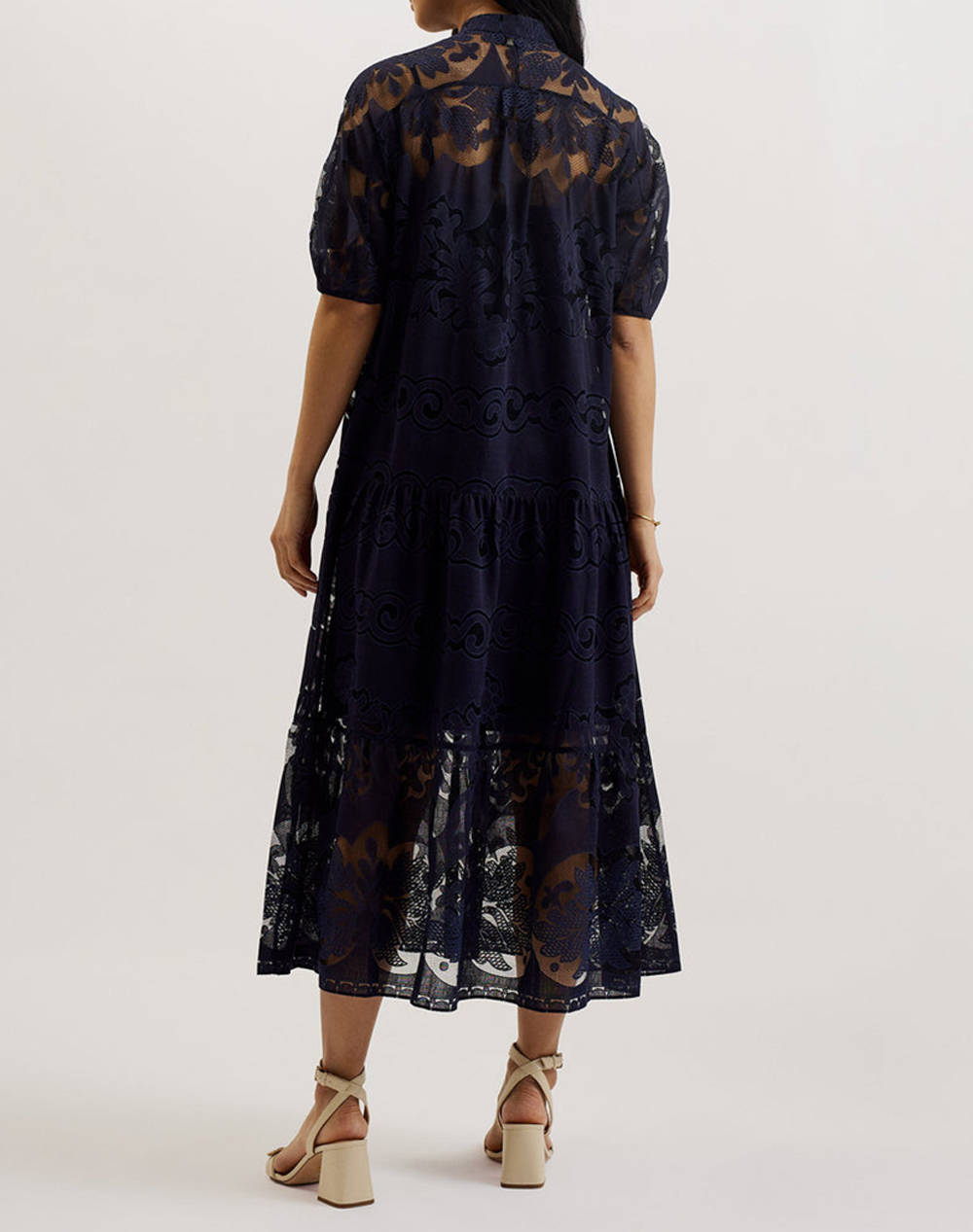 TED BAKER XATIVA laced midi Shirt Dress With Puff Sleeve