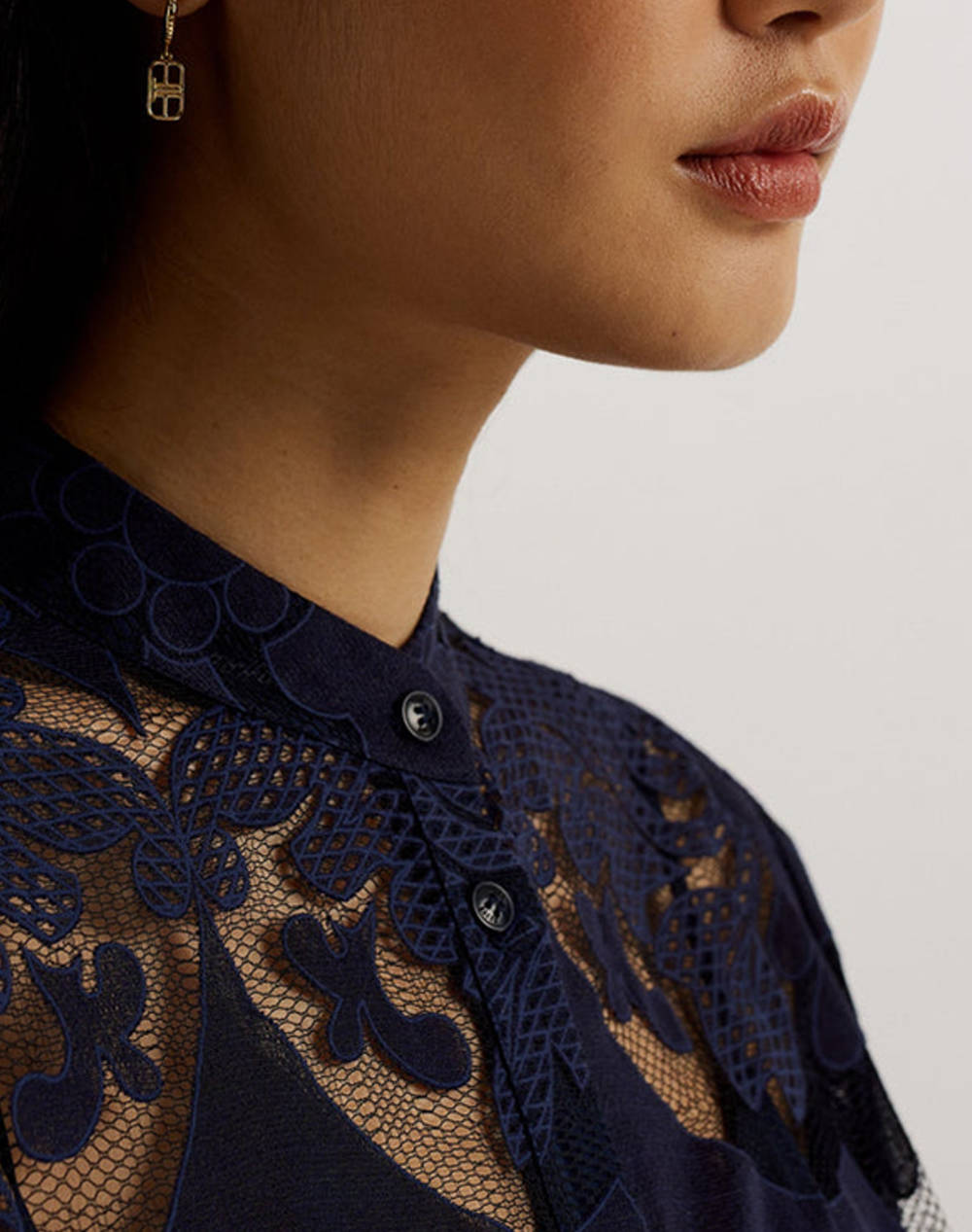 TED BAKER XATIVA laced midi Shirt Dress With Puff Sleeve