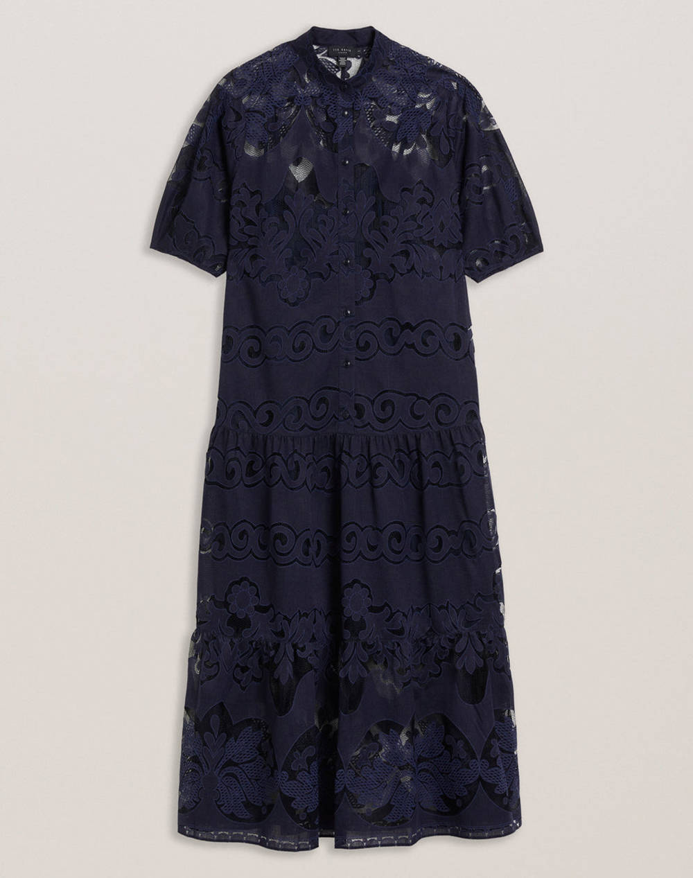 TED BAKER XATIVA laced midi Shirt Dress With Puff Sleeve